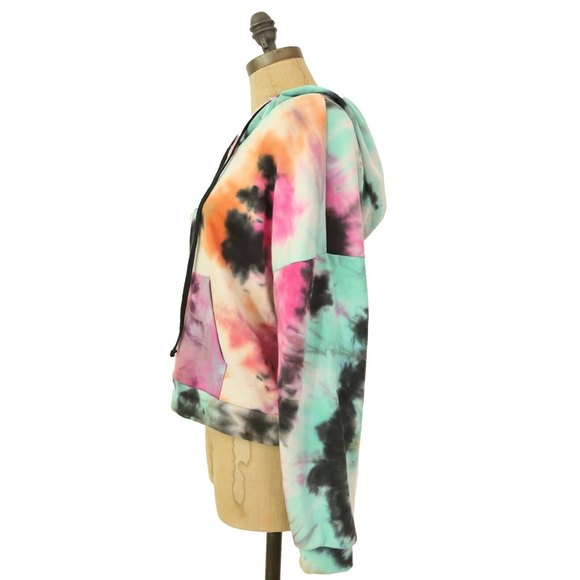 Z By Zella Wander Crop Sweatshirt Hoodie S Dolman Tie Dye Orange Zinnia EUC B48 - Picture 5 of 5